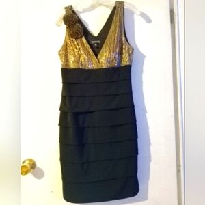 ENFOCUS PETITE Sz. 10P‎ Gold & Black Party Dress
